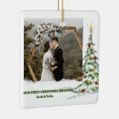 Eerste Kerstmis Betrokken Foto Keramisch Ornament (Rechts)