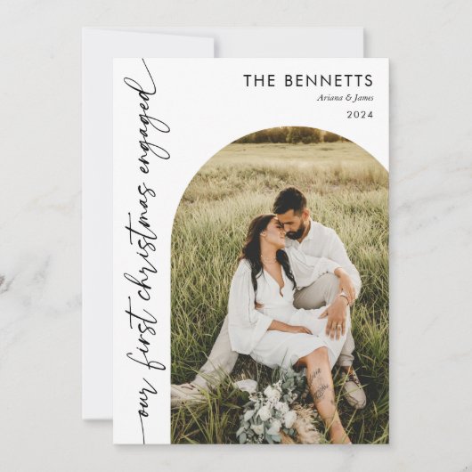 Eerste Kerstmis Betrokken Foto Kerstmis Feestdagenkaart (Voorkant)