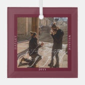 Eerste Kerstmis Betrokken Foto Port Wijn Glas Ornament (Voorkant)