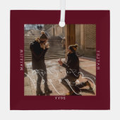 Eerste Kerstmis Betrokken Foto Port Wijn Glas Ornament (Achterkant)