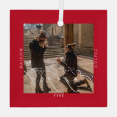 Eerste Kerstmis Betrokken Foto Rood Glas Ornament (Achterkant)