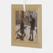 Eerste Kerstmis Betrokken Foto Tan Glas Ornament (Voorkant links)