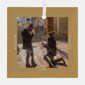 Eerste Kerstmis Betrokken Foto Tan Glas Ornament (Achterkant)