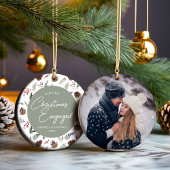 Eerste Kerstmis Betrokken Foto Verloving Keramisch Ornament