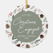 Eerste Kerstmis Betrokken Foto Verloving Keramisch Ornament (Voorkant)