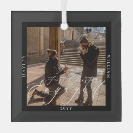 Eerste Kerstmis Betrokken Foto Zwart Glas Ornament