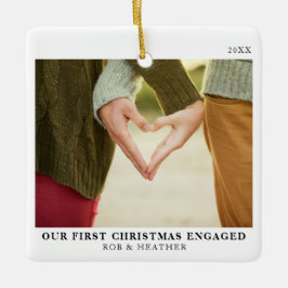 Eerste Kerstmis betrokken minimale Verloving foto Keramisch Ornament