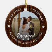 Eerste Kerstmis Betrokken Rustiek Faux Wood 2 Foto Keramisch Ornament (Voorkant)