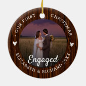 Eerste Kerstmis Betrokken Rustiek Faux Wood 2 Foto Keramisch Ornament (Achterkant)