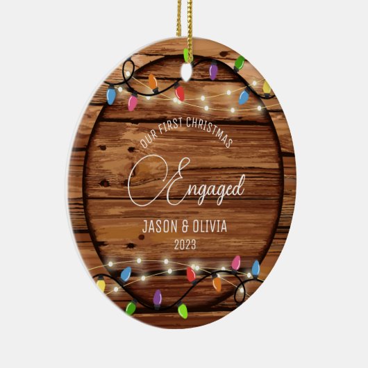 Eerste Kerstmis Betrokken Rustieke String Light Fo Keramisch Ornament (Rechts)