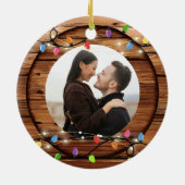 Eerste Kerstmis Betrokken Rustieke String Light Fo Keramisch Ornament (Achterkant)