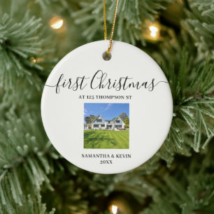 Eerste Kerstmis bij New Home Custom House Foto Keramisch Ornament