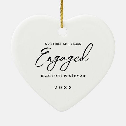 Eerste Kerstmis Bijeengevoegd Chic Script Names He Keramisch Ornament (Achterkant)