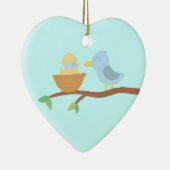 Eerste Kerstmis: Blauwe vogel met enkel uitgekomen Keramisch Ornament (Rechts)