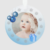 Eerste Kerstmis Blauwe & Zilveren baby jongen Ornament (achterkant)