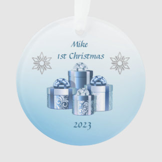 Eerste Kerstmis Blauwe & Zilveren baby jongen Ornament