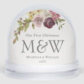 Eerste Kerstmis Bloemen Monogram Foto Sneeuwbol (Voorkant)