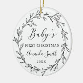 Eerste Kerstmis Bloemige Botanische Krans Keramisch Ornament (Links)