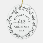 Eerste Kerstmis bloemige botanische krans Keramisch Ornament (Links)
