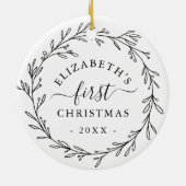Eerste Kerstmis bloemige botanische krans Keramisch Ornament (Achterkant)