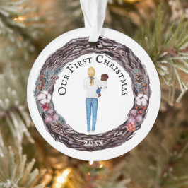 Eerste Kerstmis blonde mama baby PHOTO Ornament