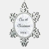 Eerste Kerstmis: Blue Snowflake Tin Sneeuwvlok Ornament (Rechts)