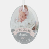 Eerste Kerstmis Blush Pink Baby Girl Foto Glas Ornament (Voorkant links)