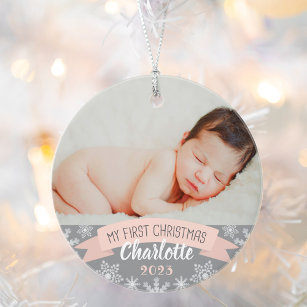 Eerste Kerstmis Blush Pink Baby Girl Foto Ornament