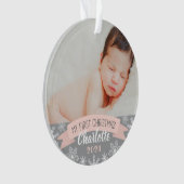 Eerste Kerstmis Blush Pink Baby Girl Foto Ornament (voorkant)