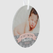 Eerste Kerstmis Blush Pink Baby Girl Foto Ornament (voorkant)