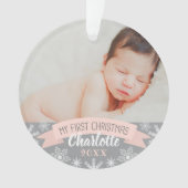Eerste Kerstmis Blush Pink Baby Girl Foto Ornament (voorkant)