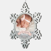 Eerste Kerstmis Blush Pink Baby Girl Foto Tin Sneeuwvlok Ornament (Rechts)