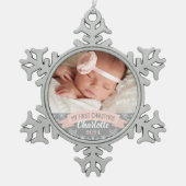 Eerste Kerstmis Blush Pink Baby Girl Foto Tin Sneeuwvlok Ornament (Voorkant)