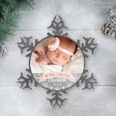 Eerste Kerstmis Blush Pink Baby Girl Foto Tin Sneeuwvlok Ornament