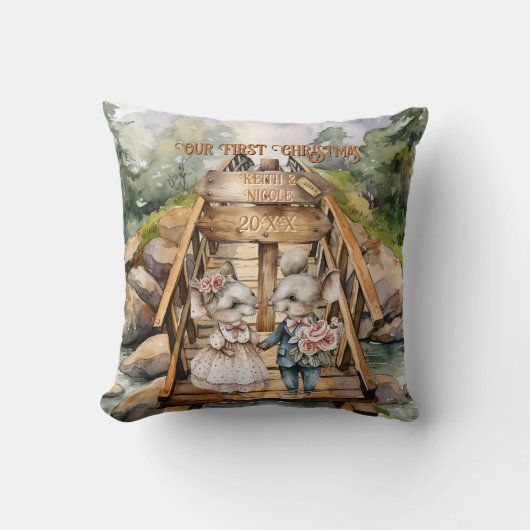 Eerste Kerstmis Buitenlustig Koppel Nieuwgetrouwd Kussen (Voorkant)