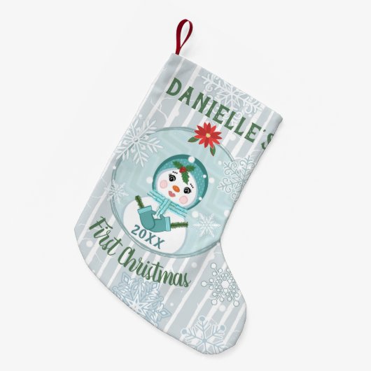 Eerste Kerstmis Custom Baby Meisje Sneeuwman Kleine Kerstsok (Voorkant (Hangend))