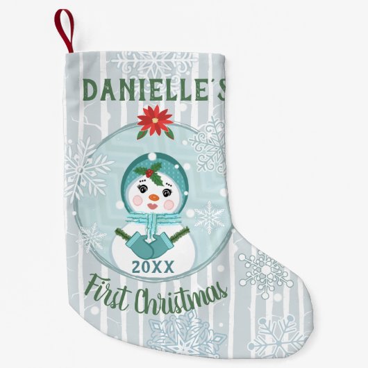 Eerste Kerstmis Custom Baby Meisje Sneeuwman Kleine Kerstsok (Voorkant)