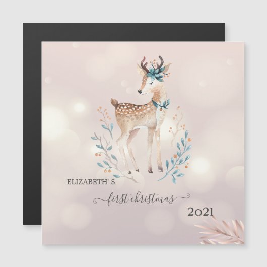 Eerste Kerstmis, Cute Deer Holiday (Voorkant / Achterkant)