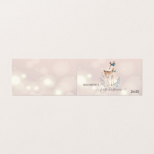 Eerste Kerstmis, Cute Deer Holiday Kaart (Buitenkant ongevouwen)