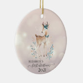 Eerste Kerstmis, Cute Deer Holiday Keramisch Ornament (Rechts)