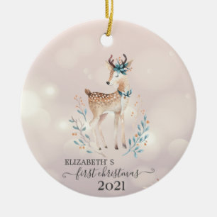 Eerste Kerstmis, Cute Deer Holiday Keramisch Ornament