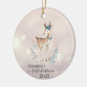 Eerste Kerstmis, Cute Deer Holiday Keramisch Ornament (Links)