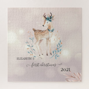 Eerste Kerstmis, Cute Deer Holiday Legpuzzel