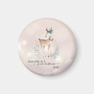Eerste Kerstmis, Cute Deer Holiday Magneet