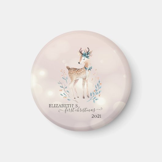 Eerste Kerstmis, Cute Deer Holiday Magneet (Voorkant)