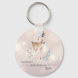 Eerste Kerstmis, Cute Deer Holiday Sleutelhanger
