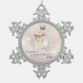 Eerste Kerstmis, Cute Deer Holiday Tin Sneeuwvlok Ornament (Voorkant)