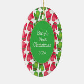 Eerste Kerstmis, Cute Red en Green Mittens Keramisch Ornament (Rechts)