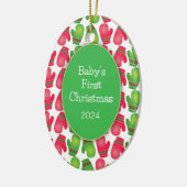 Eerste Kerstmis, Cute Red en Green Mittens Keramisch Ornament (Links)
