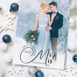 Eerste Kerstmis, de heer en mevrouw 2 Foto Uw groe Feestdagenkaart